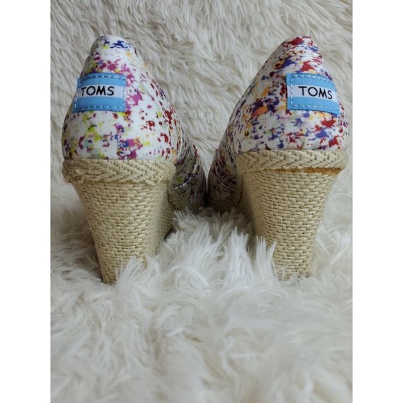 TOMS Woman's Espadrille Shoe Wedge Heel Peep Toe Floral Print Canvas Sz 9.5 NWOB - Picture 6 of 7